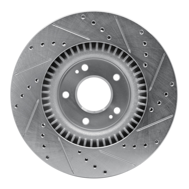 Hyundai Genesis Coupe Brake Rotor (1) - Front Left - R1 Concepts - Drilled & Slotted - Silver - `10-`16